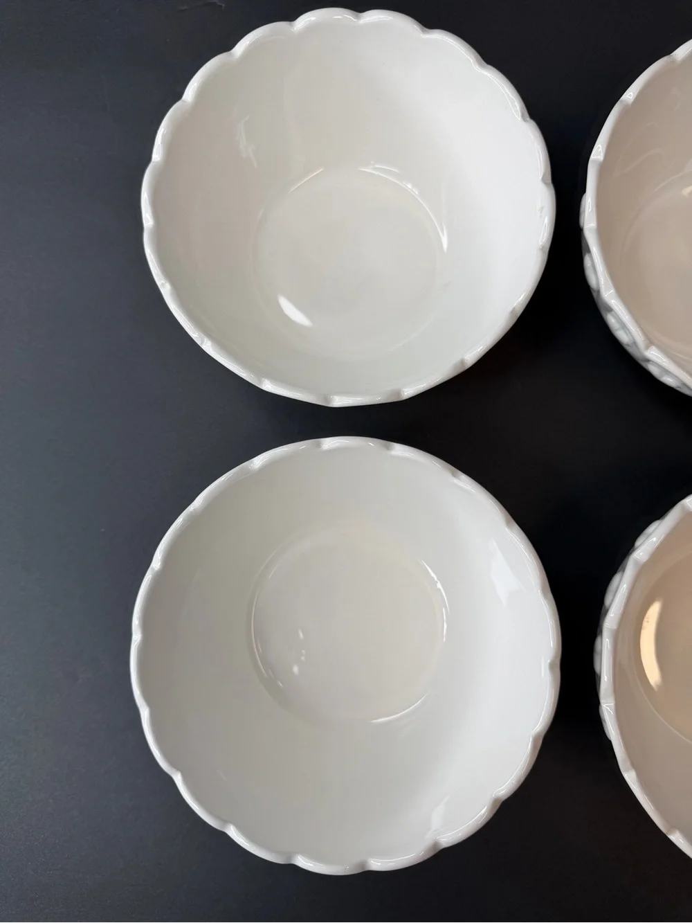 Mellow & Mod White Heart Scalloped Ceramic Bowl Set of 4 Coquette Cottagecore